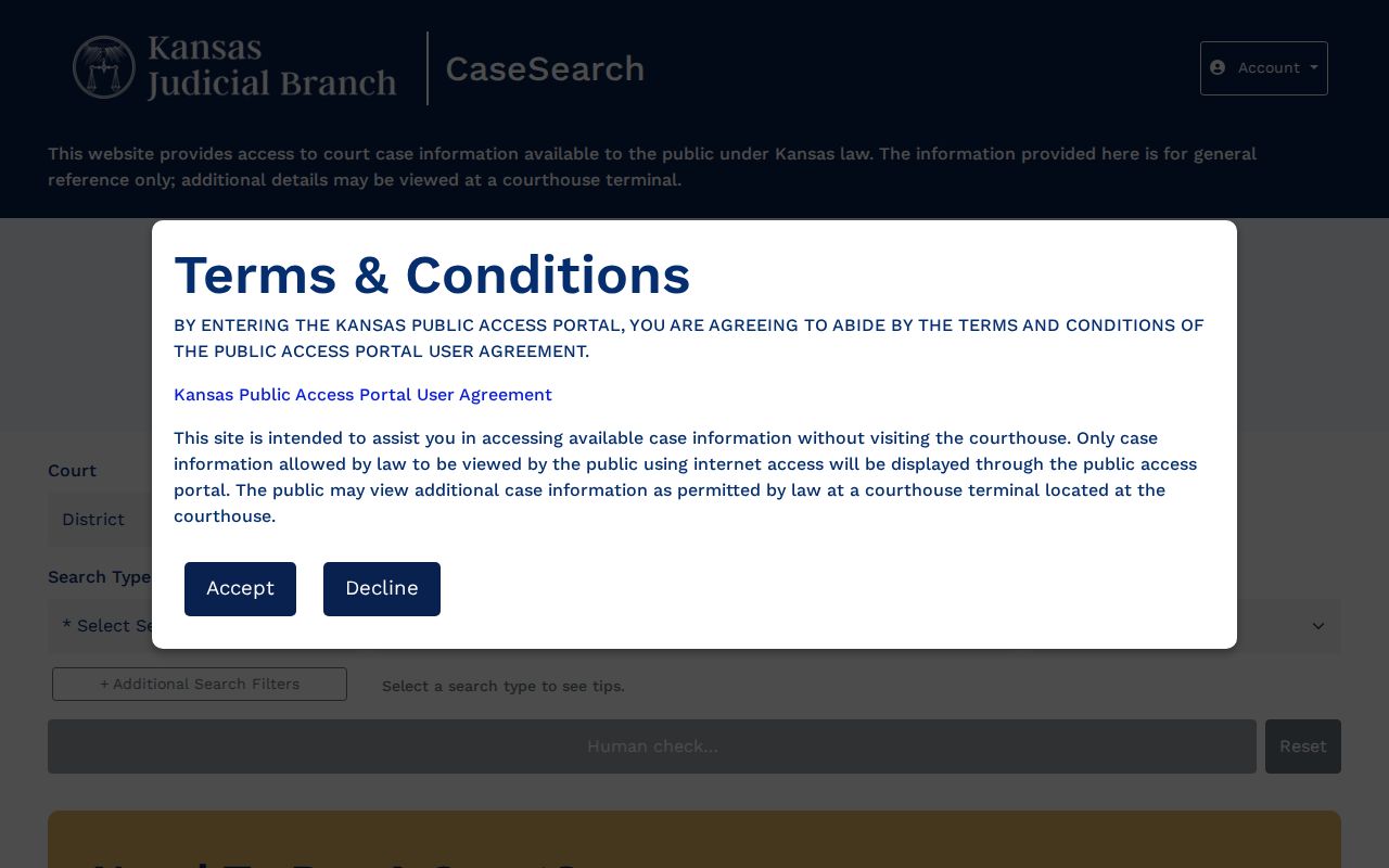 Pottawatomie County case search field interface
