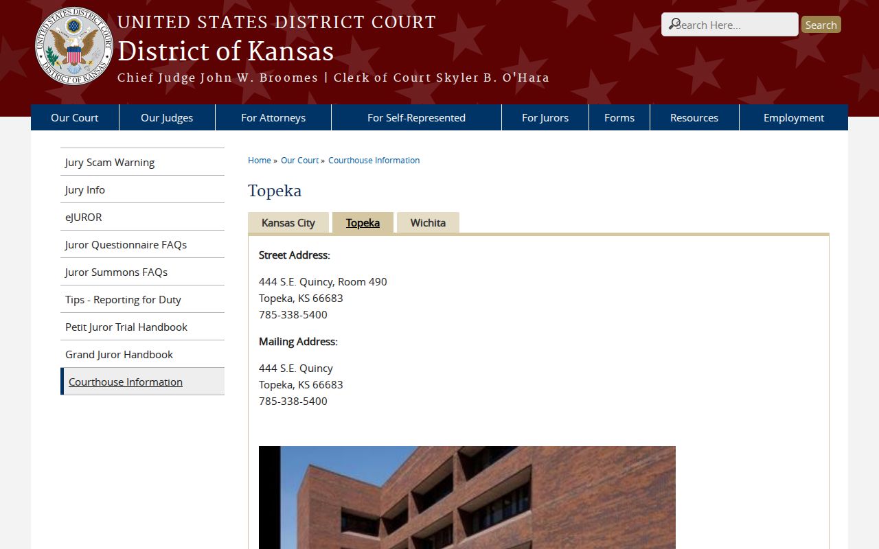 Pottawatomie County civil court docket federal Topeka courthouse distinction