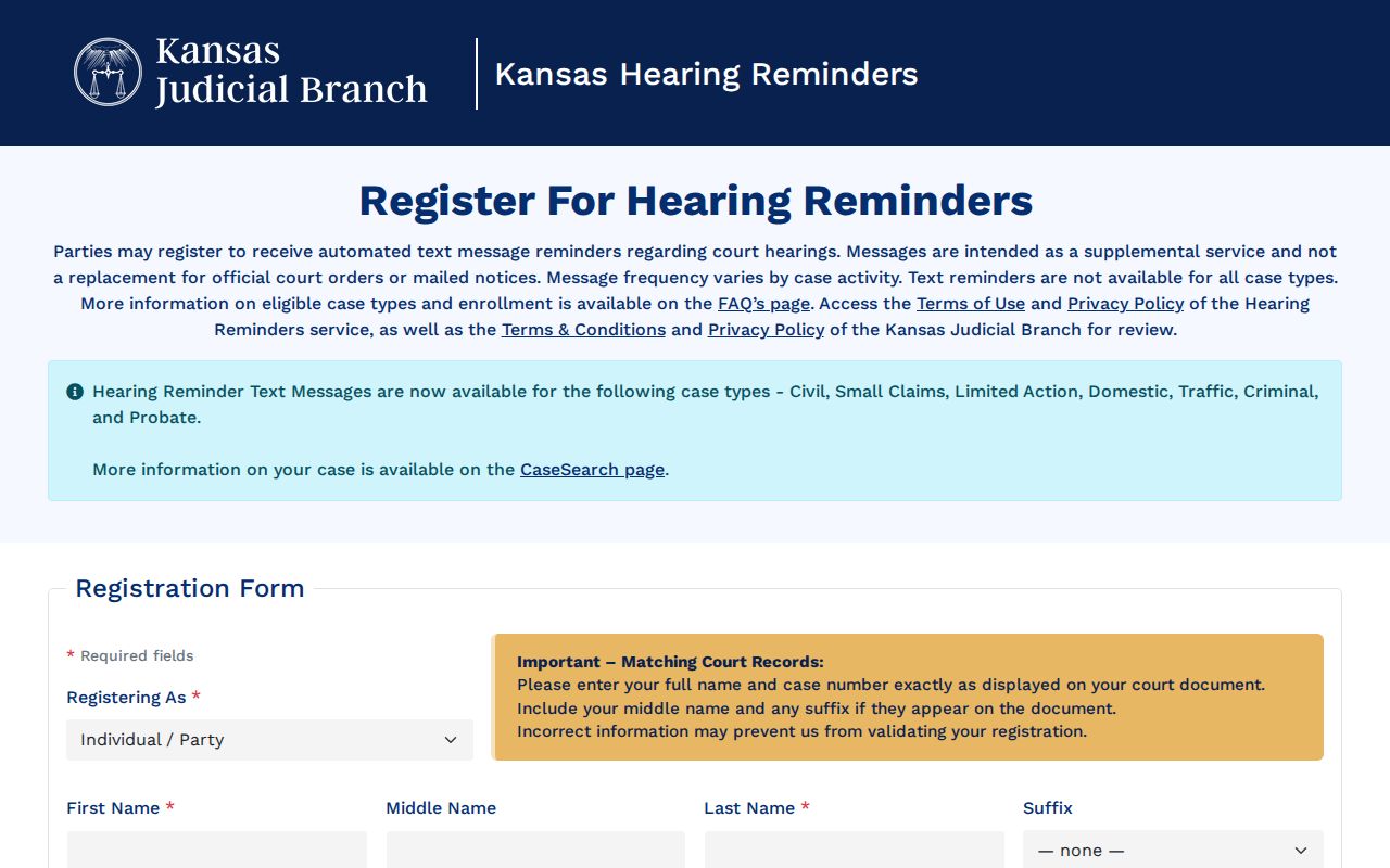 Pottawatomie County court calendar hearing reminder service